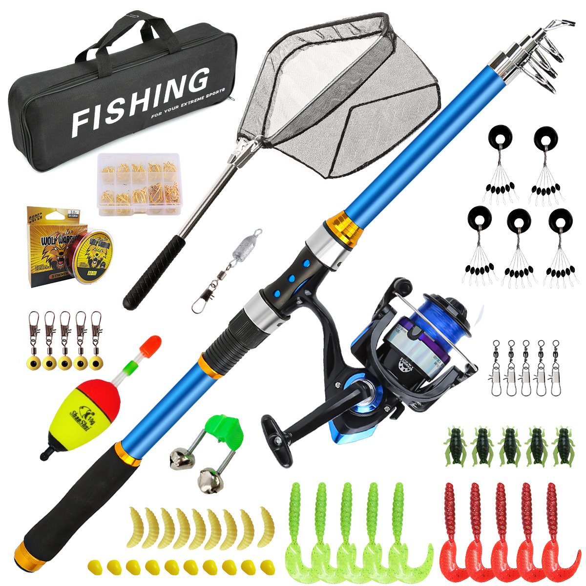 Fishing Rod Combo - 2.1-3.6M Teleskopik Cam Elyaf Olta Seti,